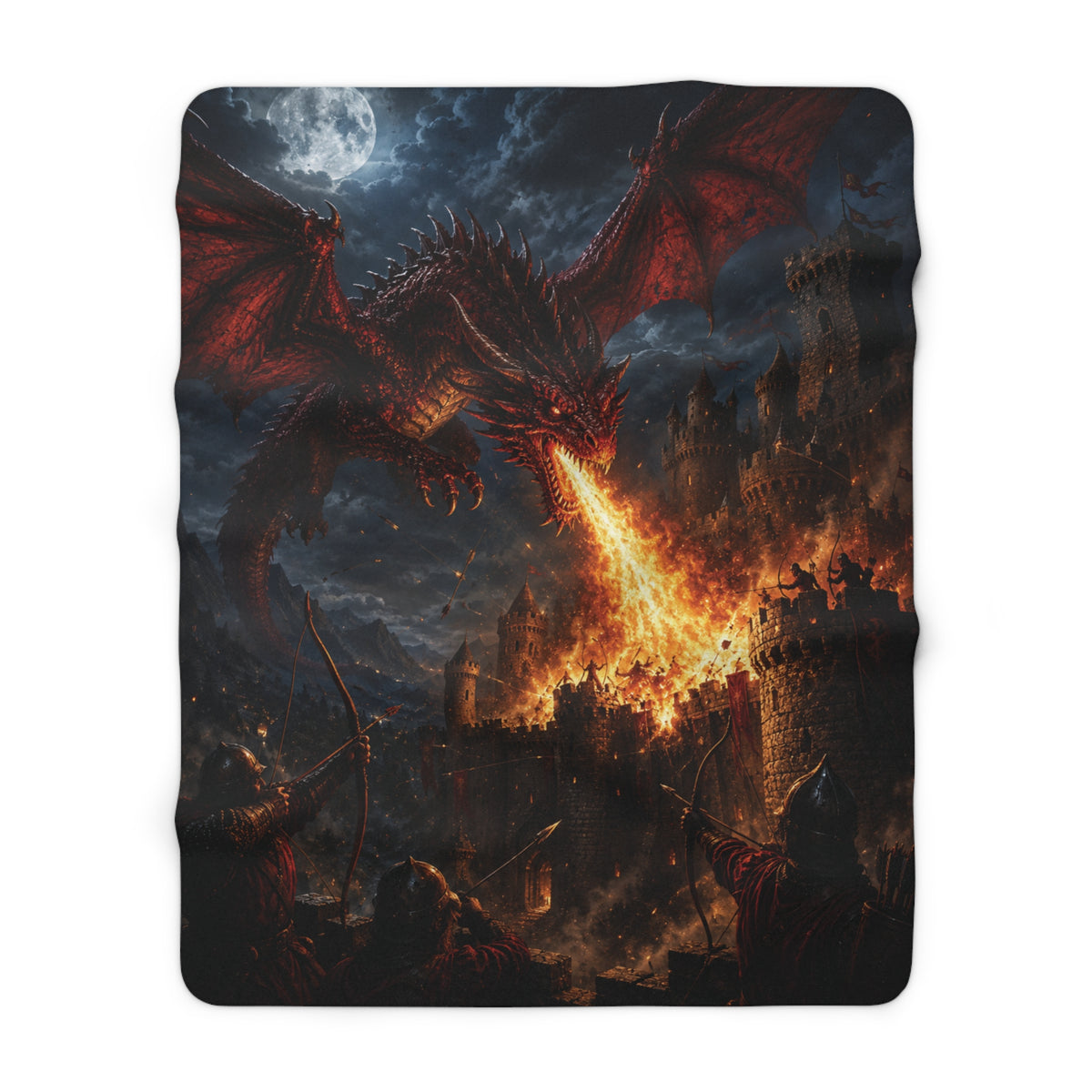 Dragon Fire Sherpa Blanket — Fantasy Castle Battle Fleece Throw - Battle Born Prints