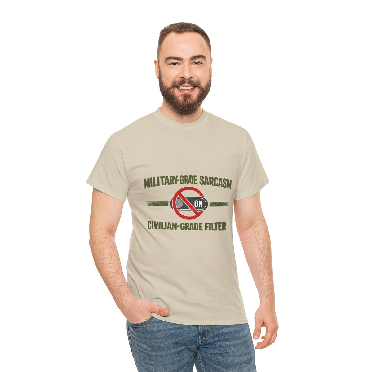 Military-Grade Sarcasm T-Shirt — "Civilian-Grade Filter Off" Humorous Military Tee