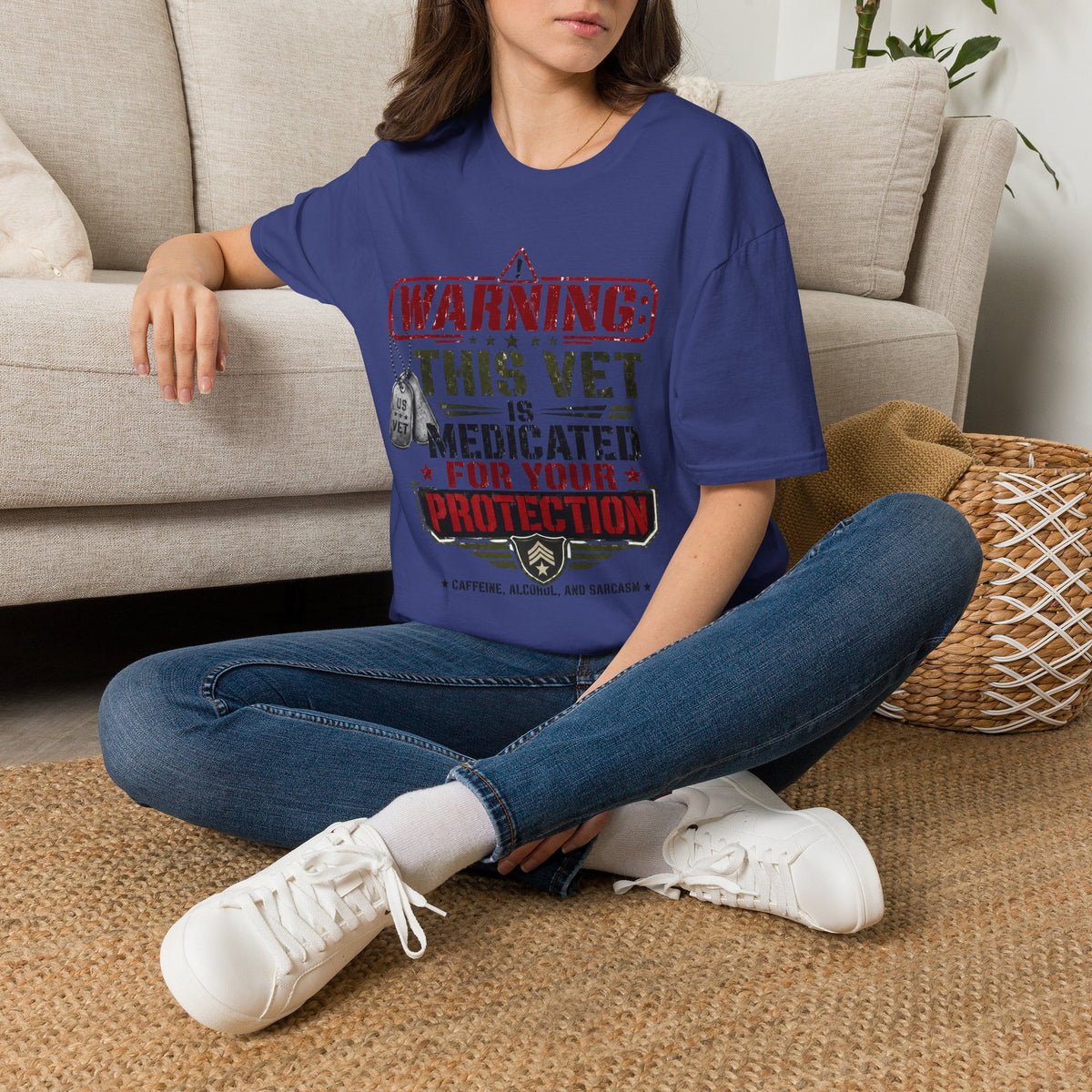 Veteran T-Shirt — "Warning: This Vet Is Medicated for Your Protection" Patriotic Tee