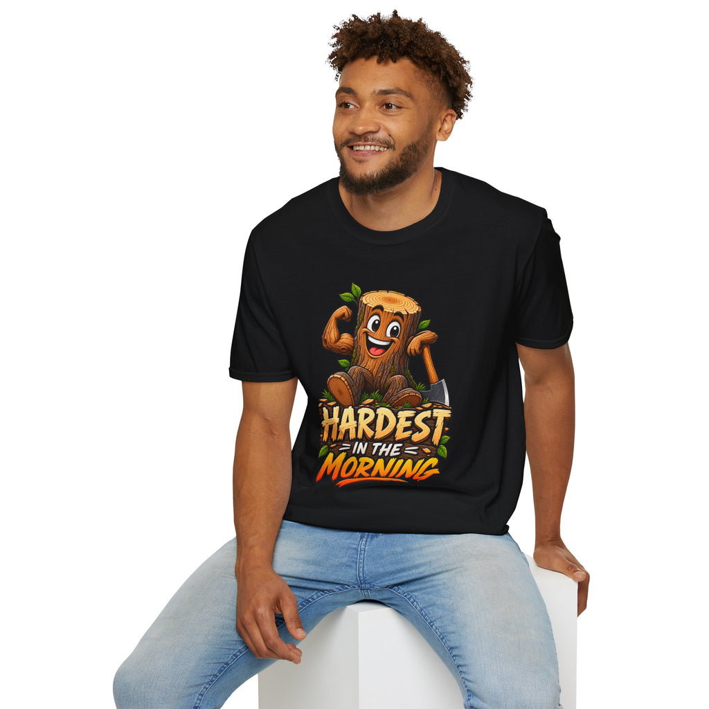 Hardest in the Morning T-Shirt — Funny Muscular Tree Stump Graphic