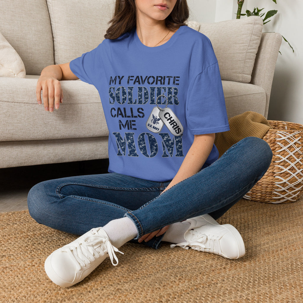 Soldier Calls Me Mom "Navy" T‑Shirt — My Favorite Soldier Dog Tag Military Mom Tee
