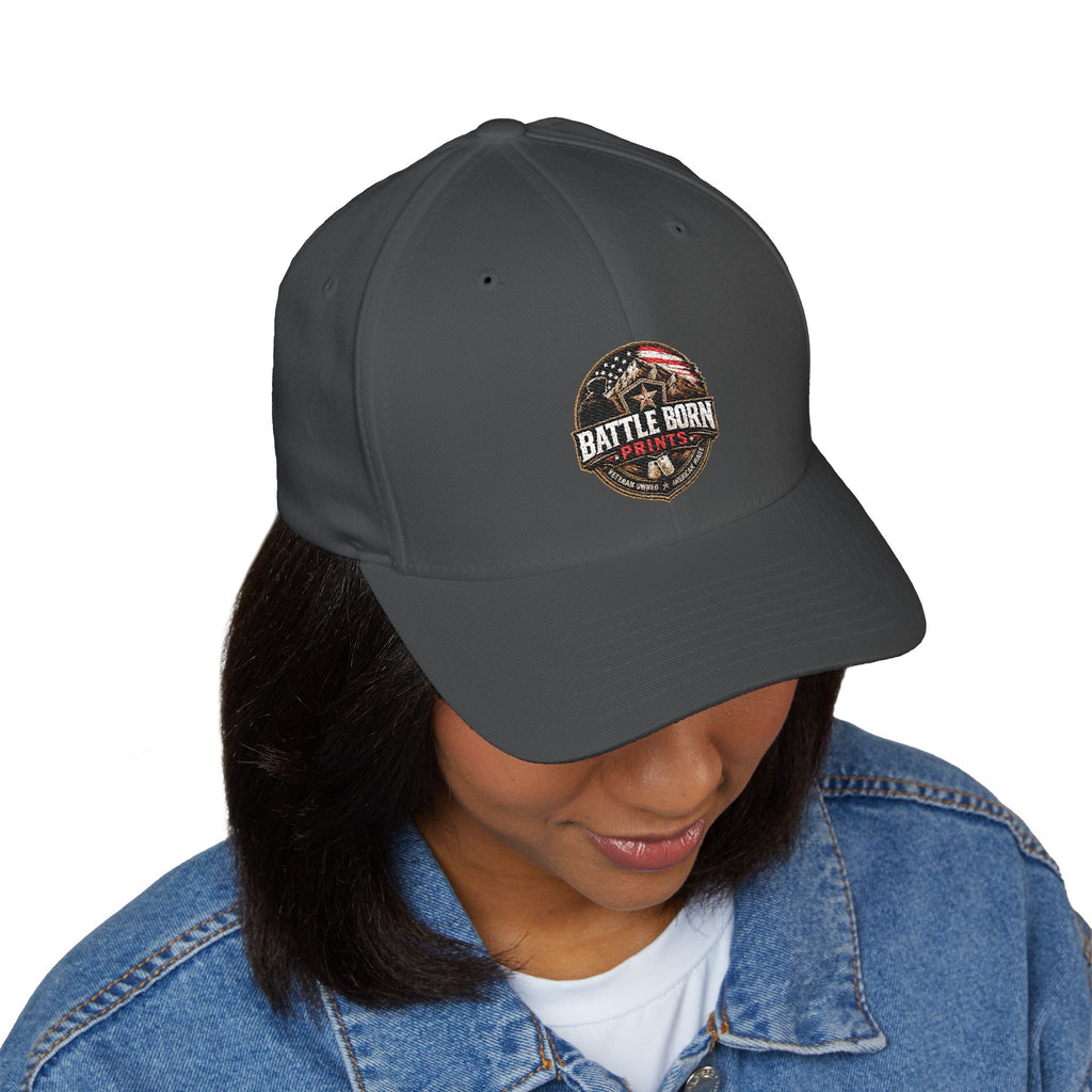 Battle Born Prints FlexFit Embroidered Cap — American Flag Patch Hat