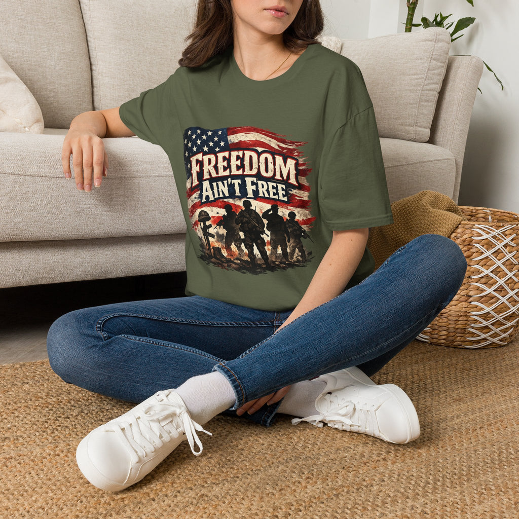 Freedom Ain't Free T-Shirt — Patriotic American Flag & Soldier Memorial Tee