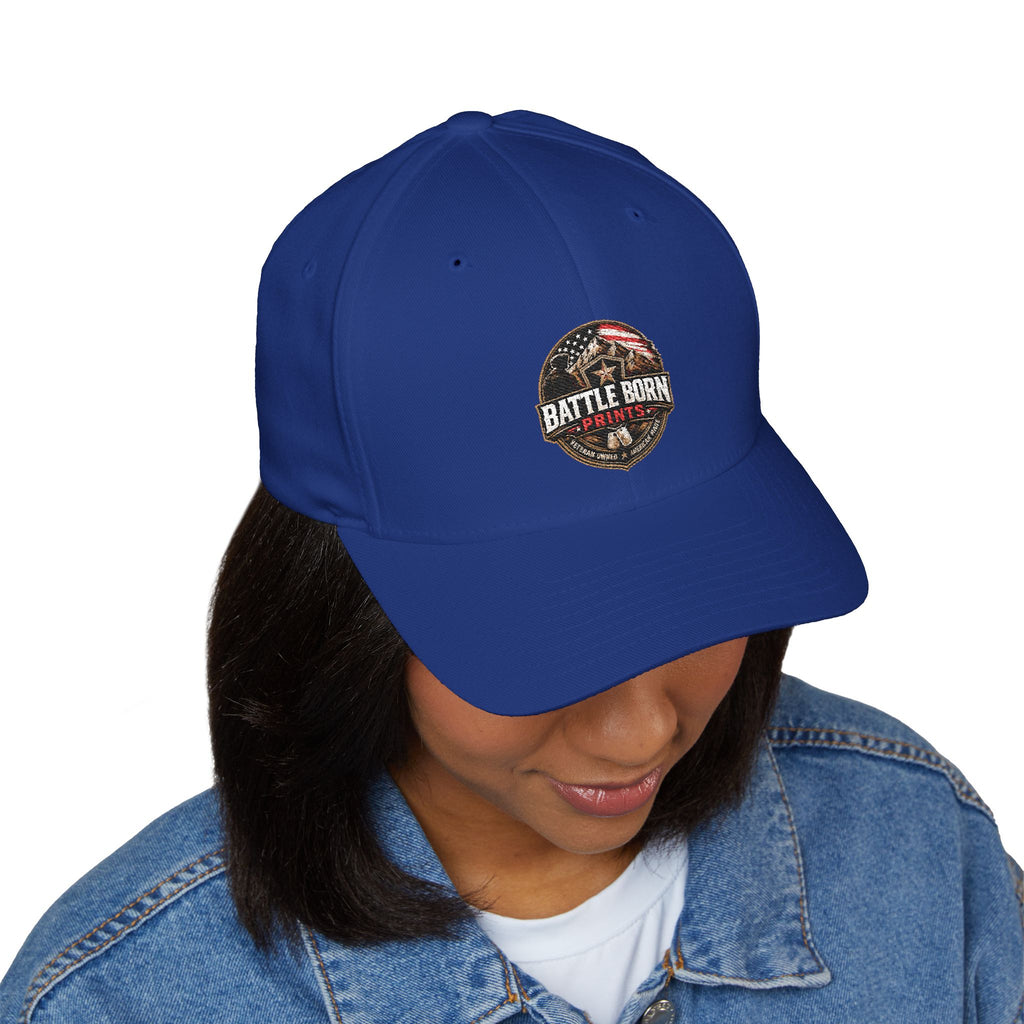 Battle Born Prints FlexFit Embroidered Cap — American Flag Patch Hat