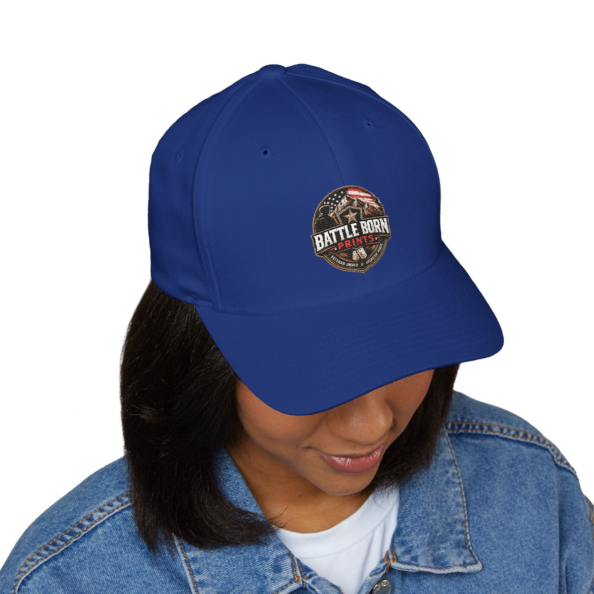 Battle Born Prints FlexFit Embroidered Cap — American Flag Patch Hat
