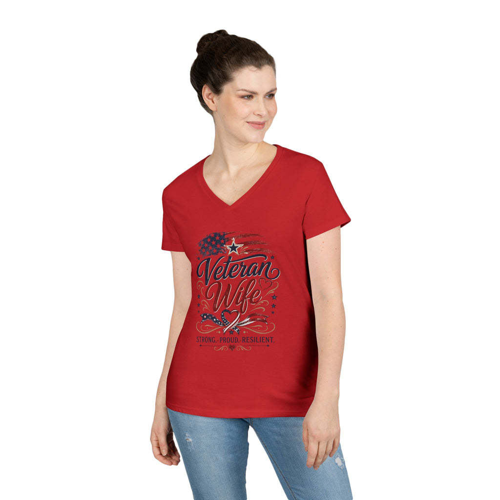 Veteran Wife V-Neck T-Shirt — Strong Proud Resilient Patriotic Tee