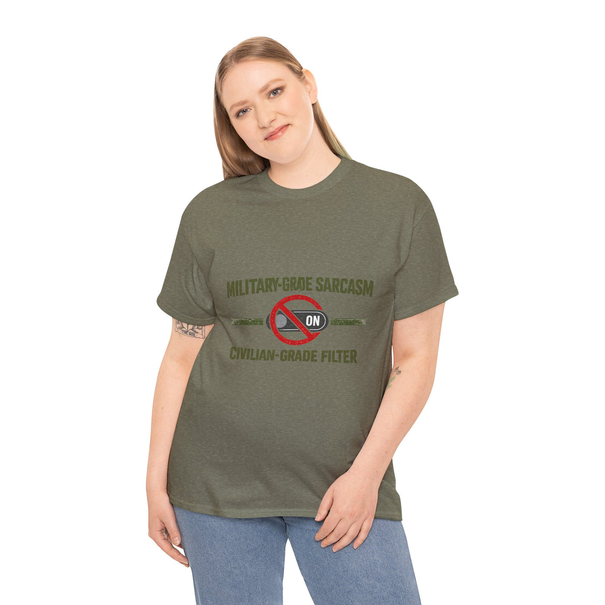 Military-Grade Sarcasm T-Shirt — "Civilian-Grade Filter Off" Humorous Military Tee