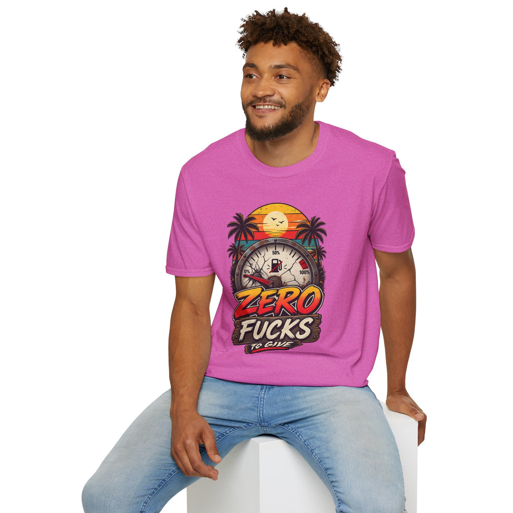 Zero Fucks to Give T-Shirt — Retro Sunset Palm Fuel Gauge Graphic Tee