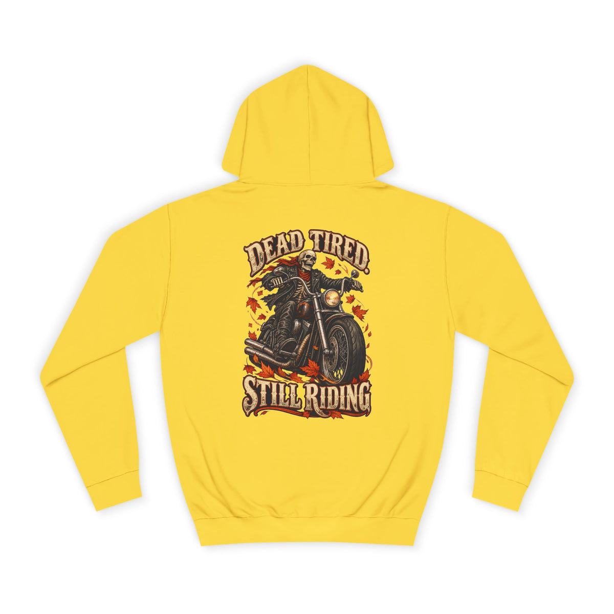 Men's Biker Graphic Hoodie – "Dead Tired Still Riding" Vintage Motorcycle Sweatshirt - Battle Born Prints
