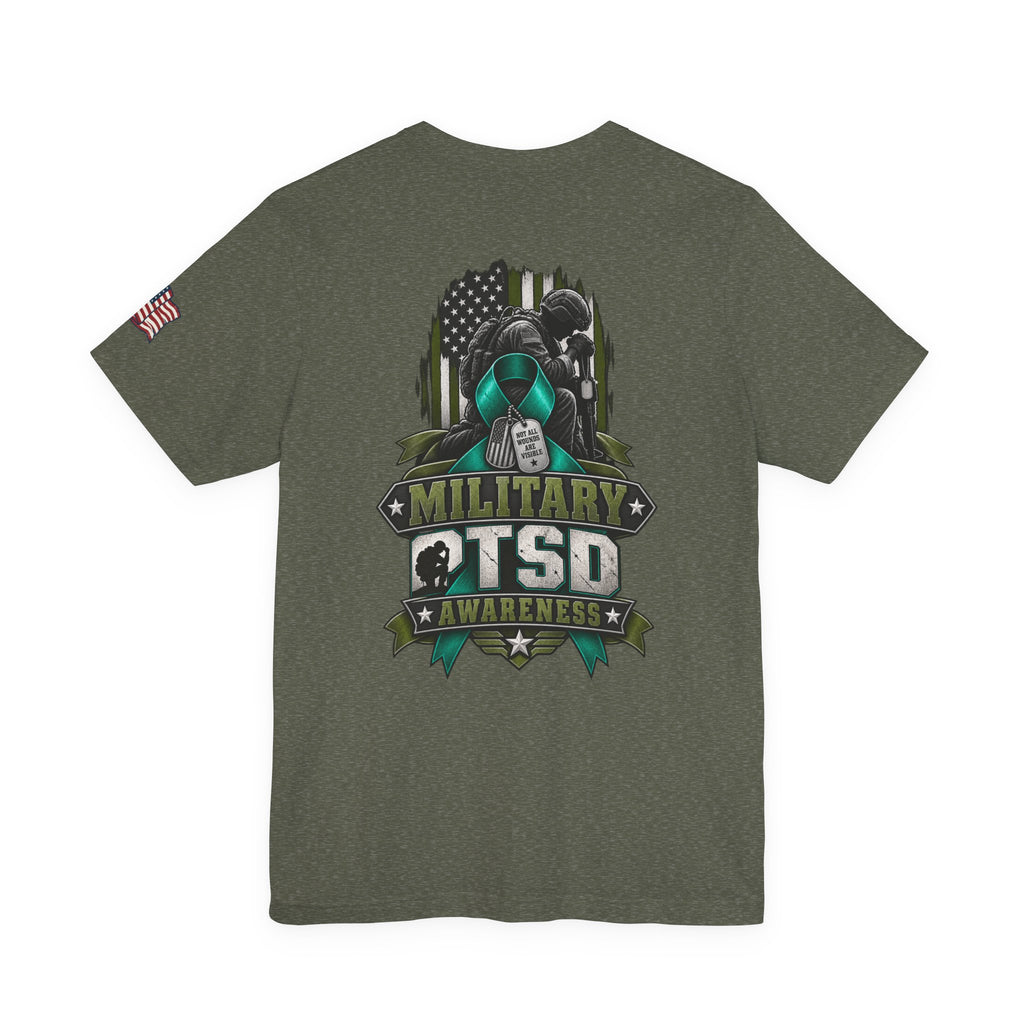 Military PTSD Awareness Tee – Support Veterans Ribbon Graphic Shirt
