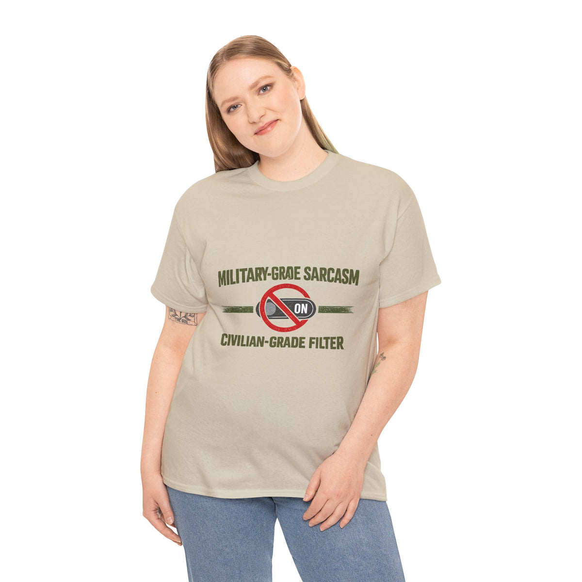 Military-Grade Sarcasm T-Shirt — "Civilian-Grade Filter Off" Humorous Military Tee