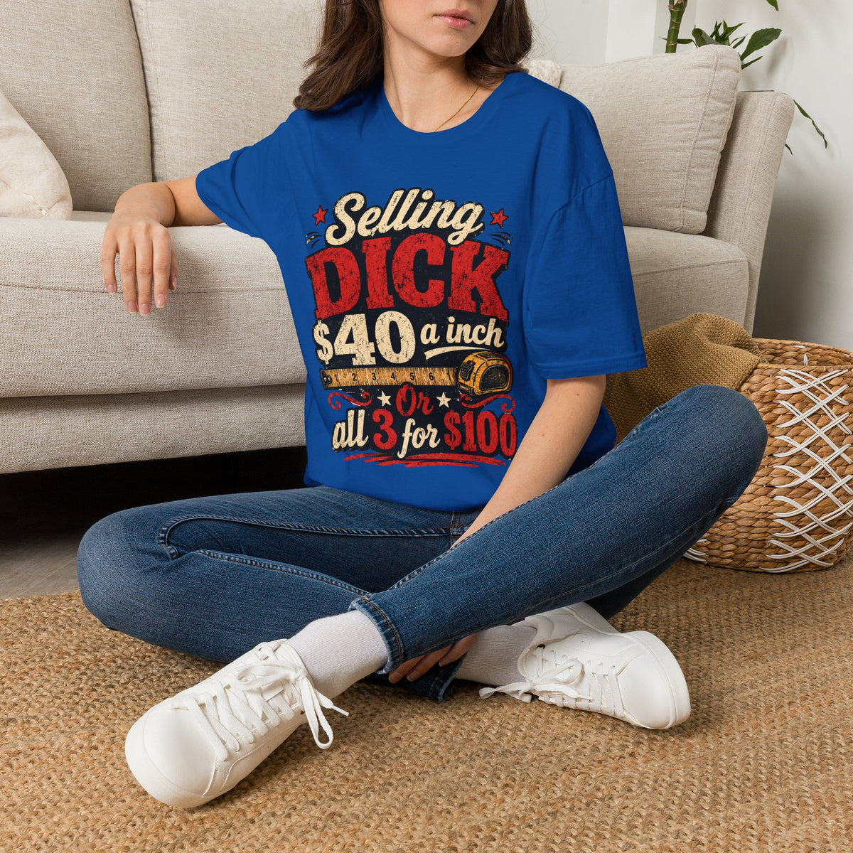 Funny Novelty T-Shirt — "Selling DICK 40 a Inch" Vintage Barnyard Humor Tee