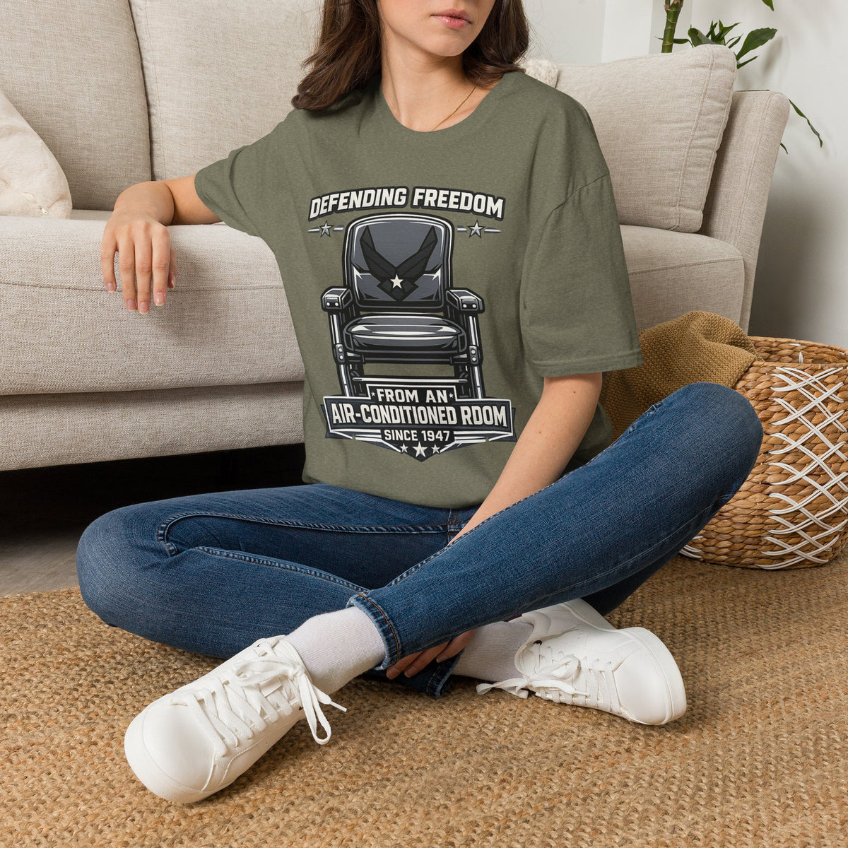 Defending Freedom Chair Force Veteran T-Shirt — "Defending Freedom from an Air-Conditioned Room"