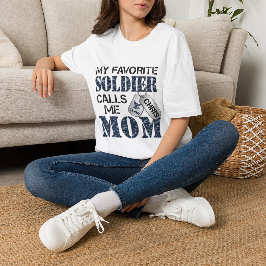 Soldier Calls Me Mom "Navy" T‑Shirt — My Favorite Soldier Dog Tag Military Mom Tee