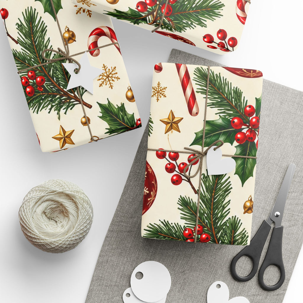 Christmas Ornament Wrapping Paper - Vintage Red & Green for Festive Gifting