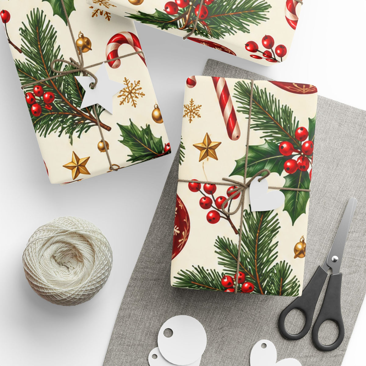 Christmas Ornament Wrapping Paper - Vintage Red & Green for Festive Gifting