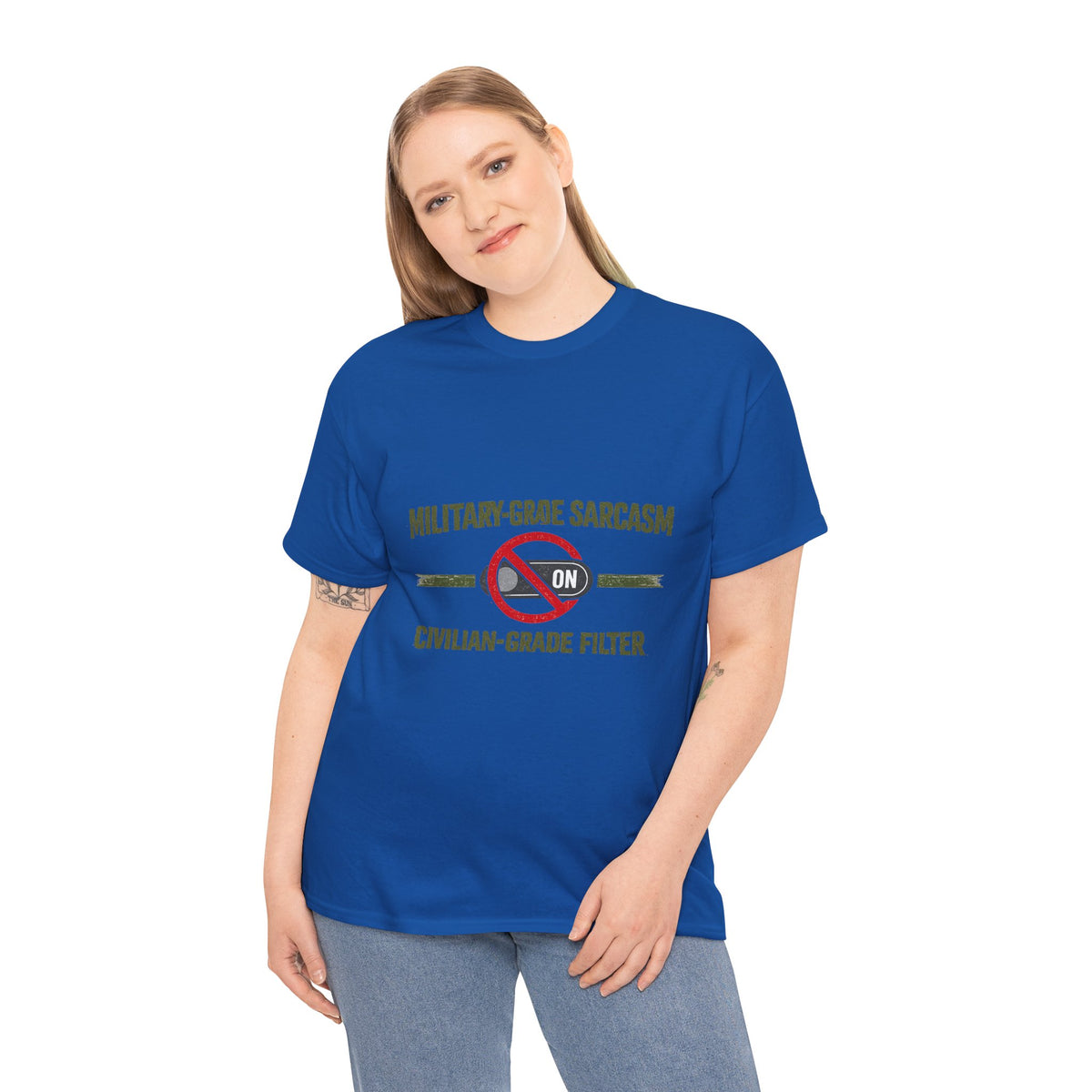 Military-Grade Sarcasm T-Shirt — "Civilian-Grade Filter Off" Humorous Military Tee