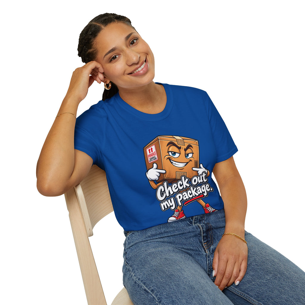 Check Out My Package T-Shirt — Funny Cartoon Box Graphic Tee