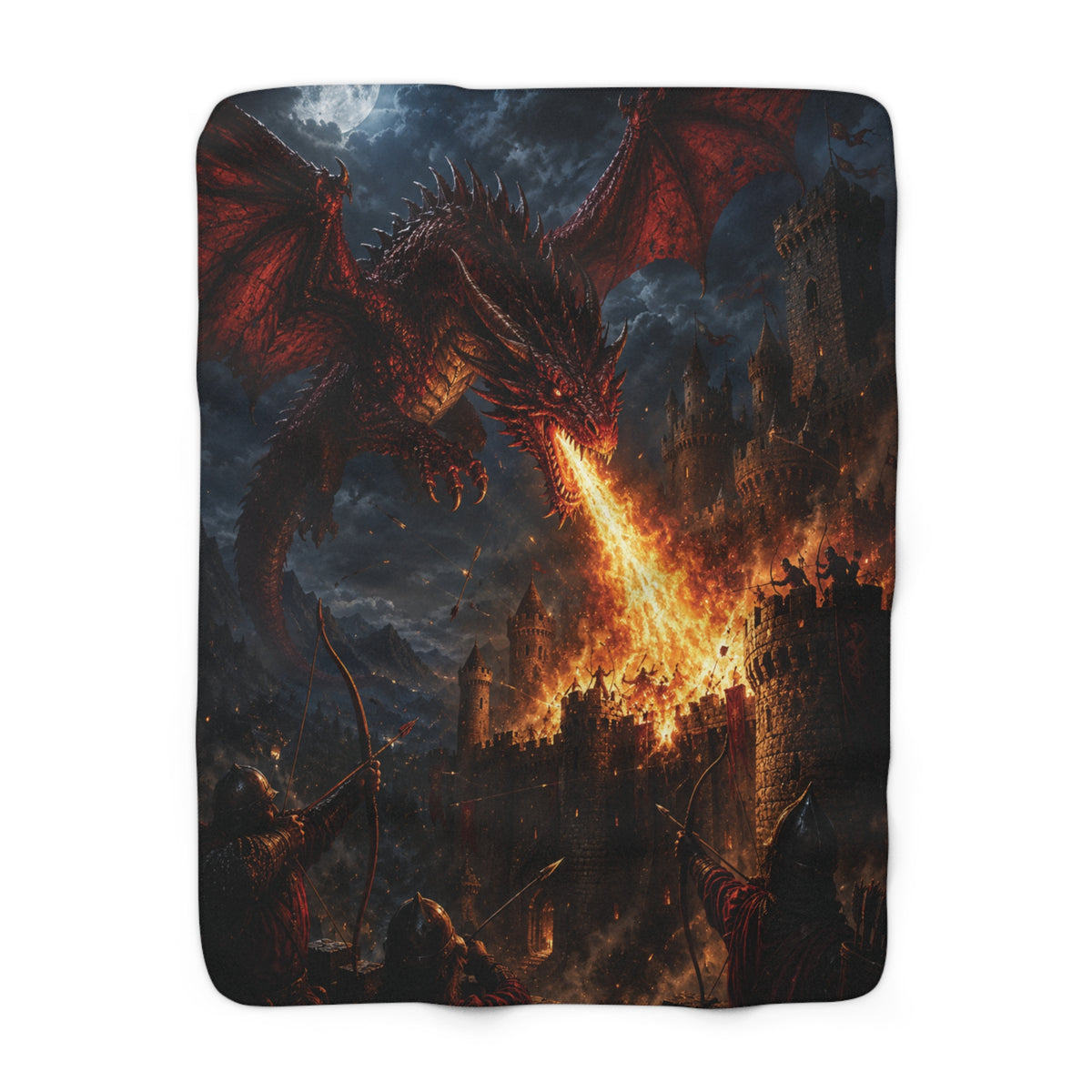 Dragon Fire Sherpa Blanket — Fantasy Castle Battle Fleece Throw - Battle Born Prints