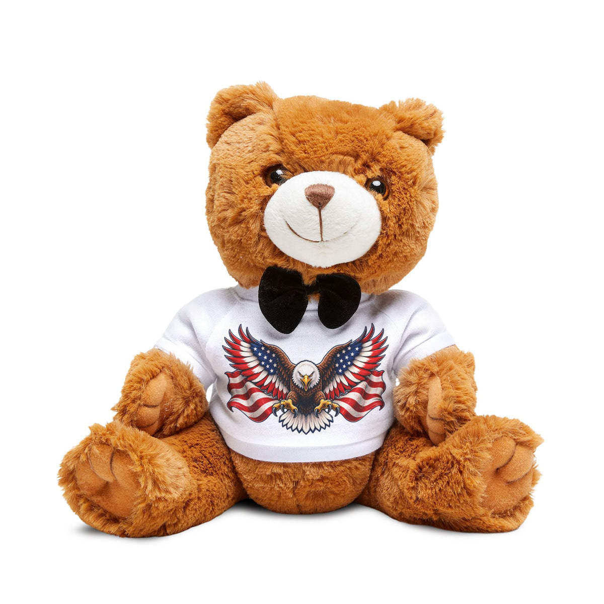 Patriotic Eagle Teddy Bear Plush with Flag T-Shirt - Your Perfect Cuddle Buddy