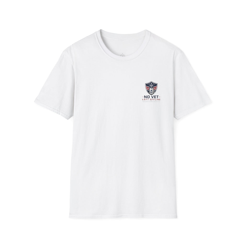 T-Shirt — "No Vet, Left Offline" American Flag Shield Veteran Tee
