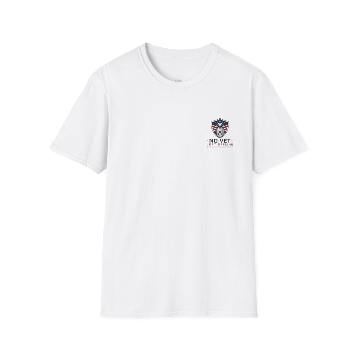T-Shirt — "No Vet, Left Offline" American Flag Shield Veteran Tee