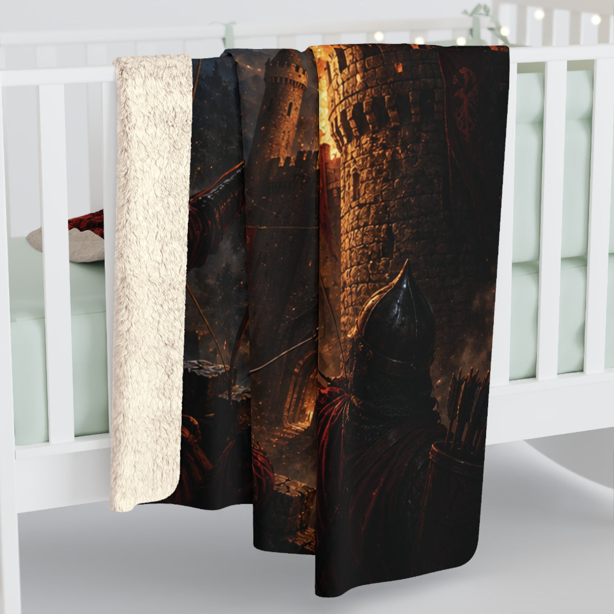 Dragon Fire Sherpa Blanket — Fantasy Castle Battle Fleece Throw