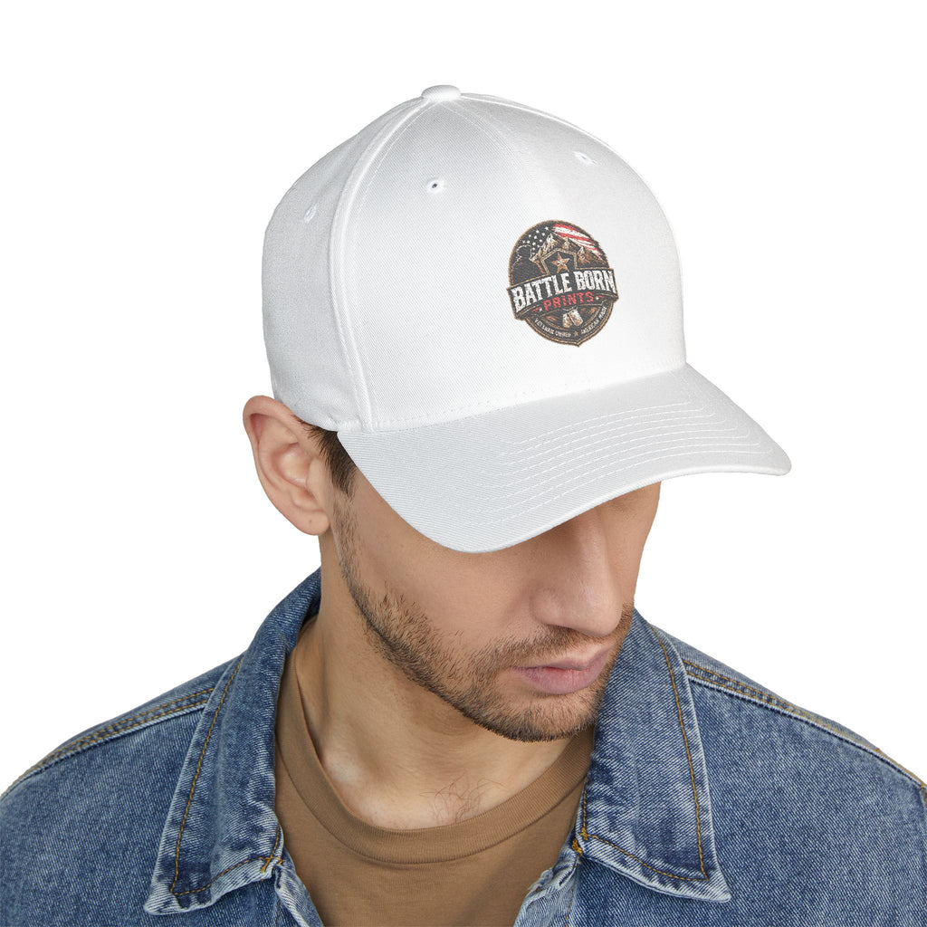 Battle Born Prints FlexFit Embroidered Cap — American Flag Patch Hat
