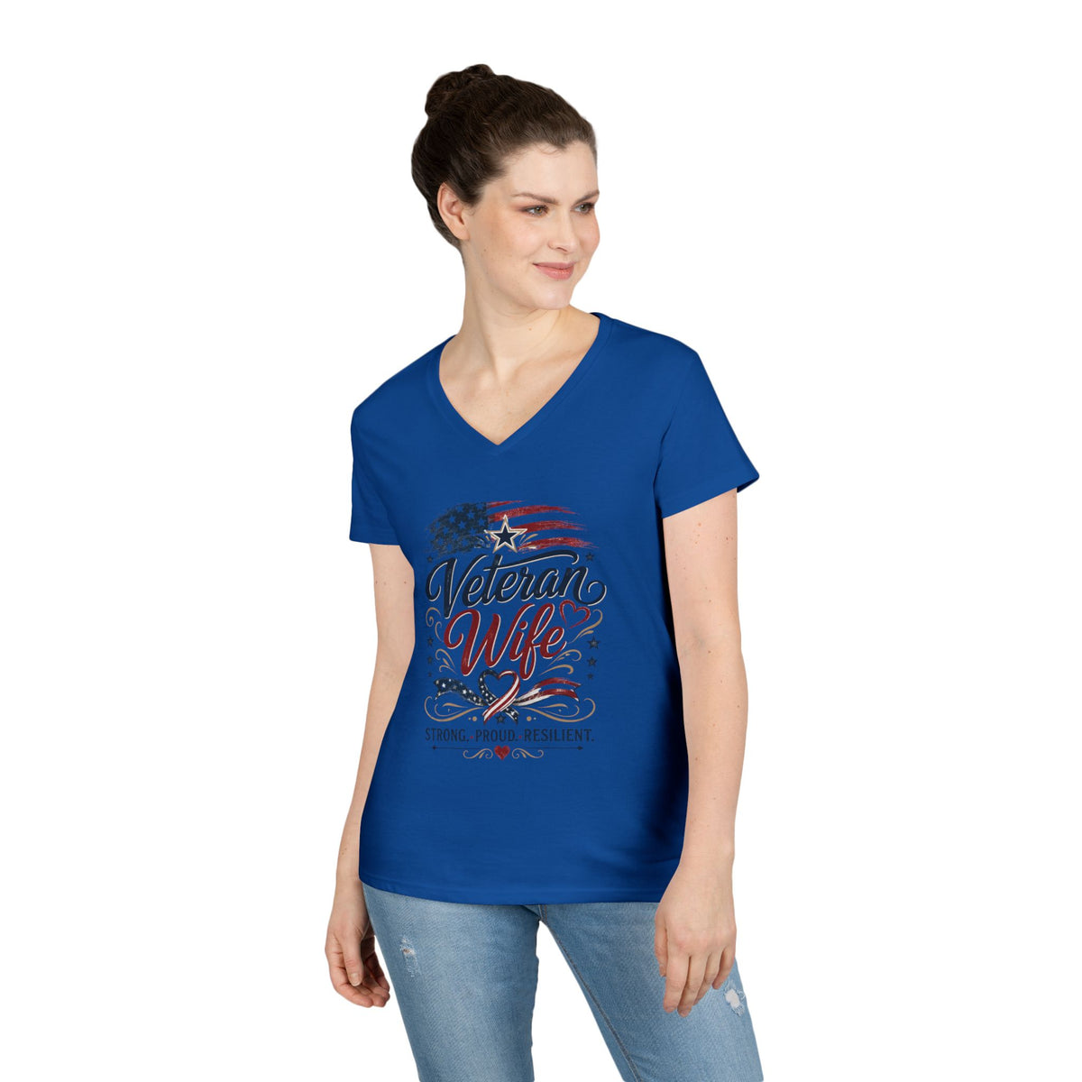 Veteran Wife V-Neck T-Shirt — Strong Proud Resilient Patriotic Tee