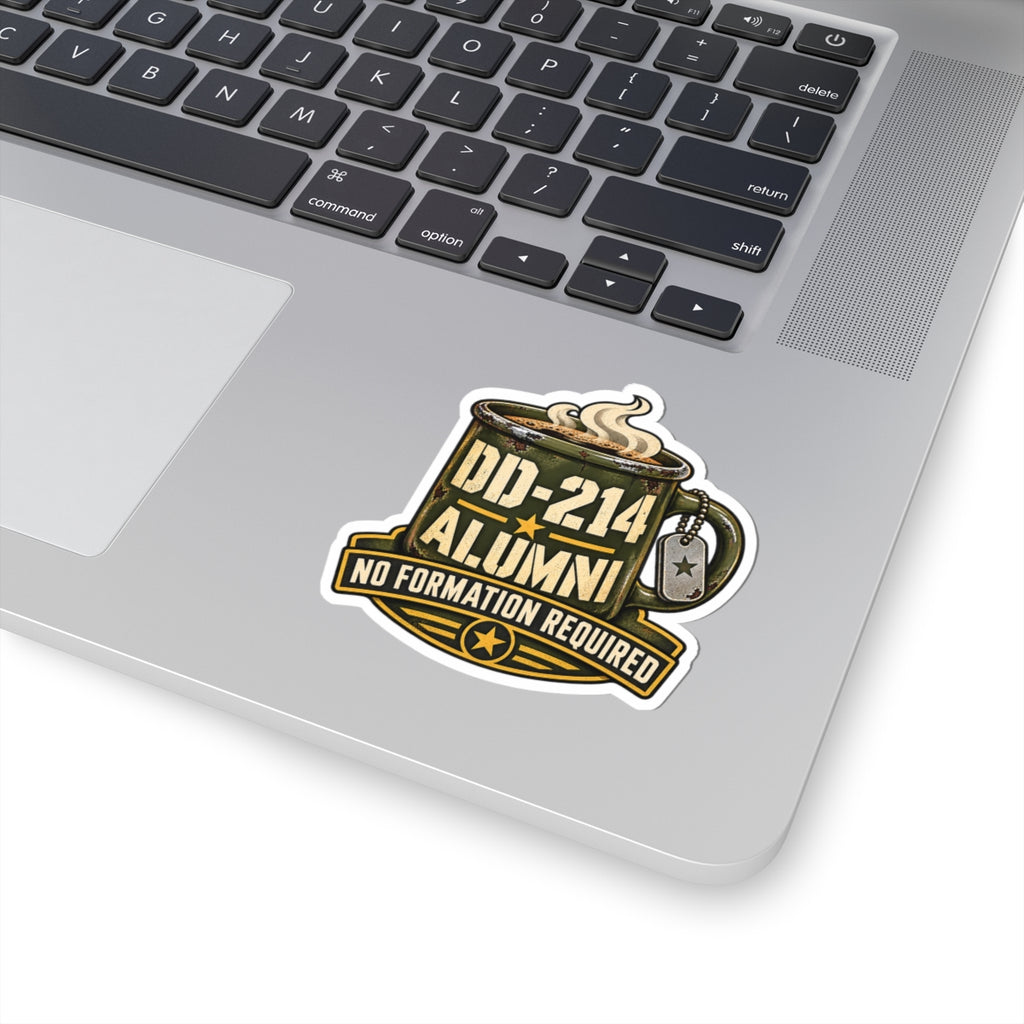 DD-214 Alumni Military Coffee Sticker — "No Formation Required" Kiss-Cut Sticker - Battle Born Prints