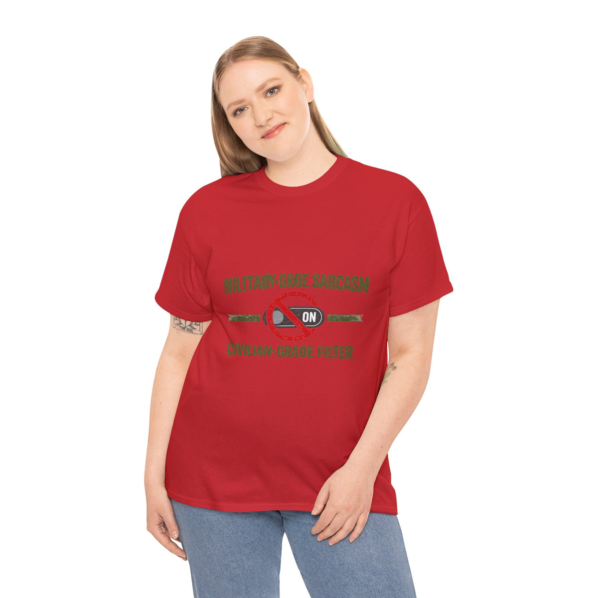 Military-Grade Sarcasm T-Shirt — "Civilian-Grade Filter Off" Humorous Military Tee