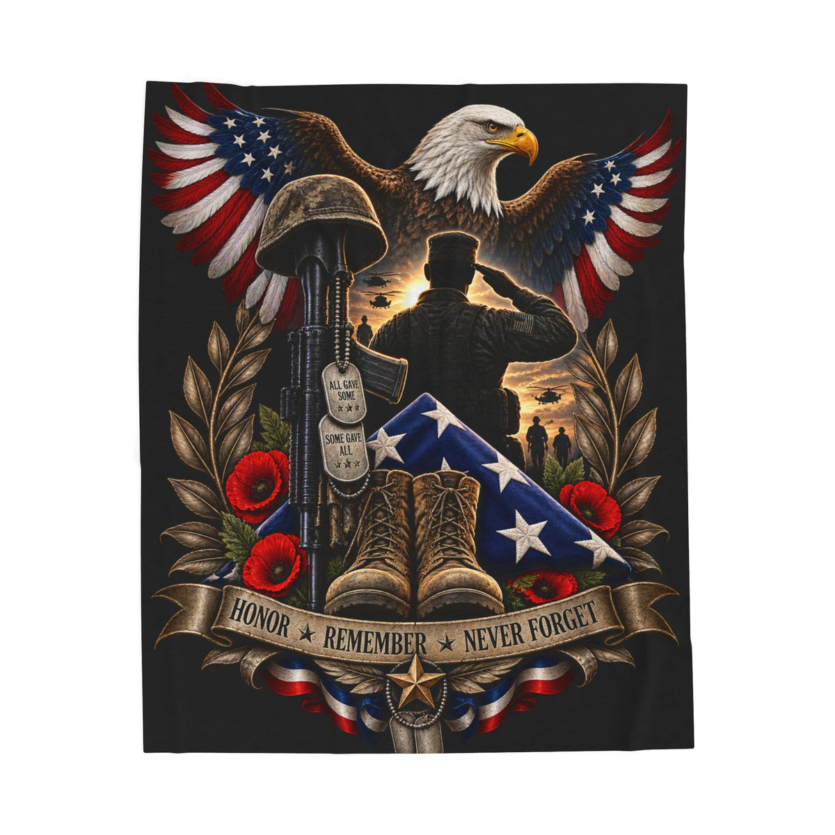 Patriotic Military Memorial Velveteen Plush Blanket — "Honor • Remember • Never Forget" - Battle Born Prints