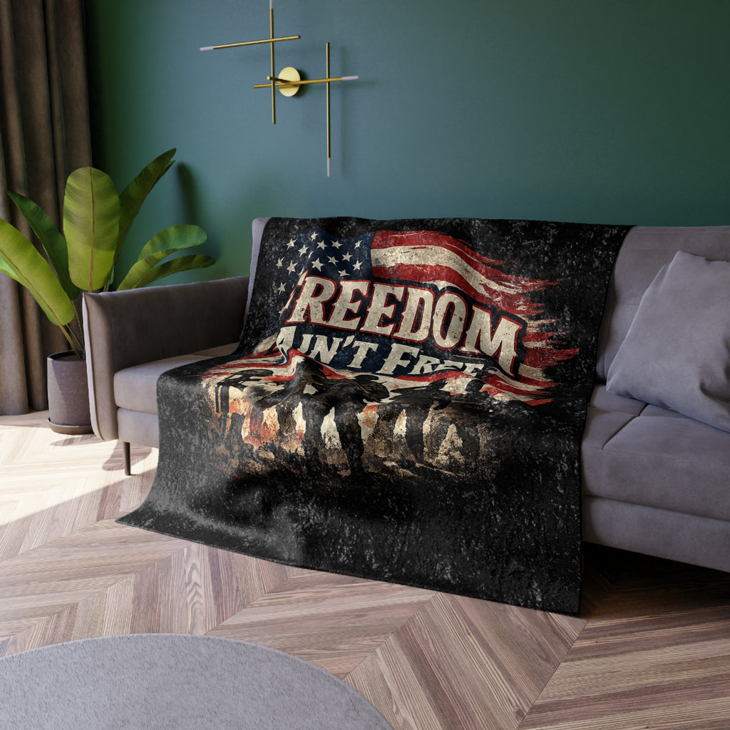 Crushed Velvet Blanket — "Freedom Ain't Free" Patriotic Military Throw