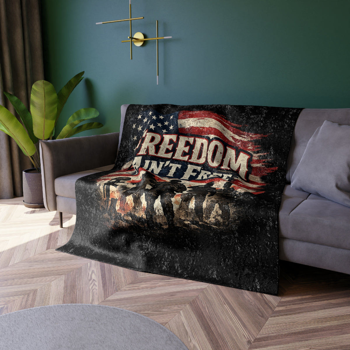 Crushed Velvet Blanket — "Freedom Ain't Free" Patriotic Military Throw