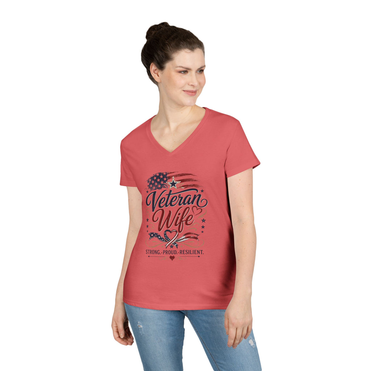 Veteran Wife V-Neck T-Shirt — Strong Proud Resilient Patriotic Tee