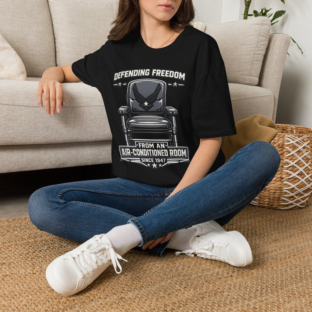Defending Freedom Chair Force Veteran T-Shirt — "Defending Freedom from an Air-Conditioned Room"