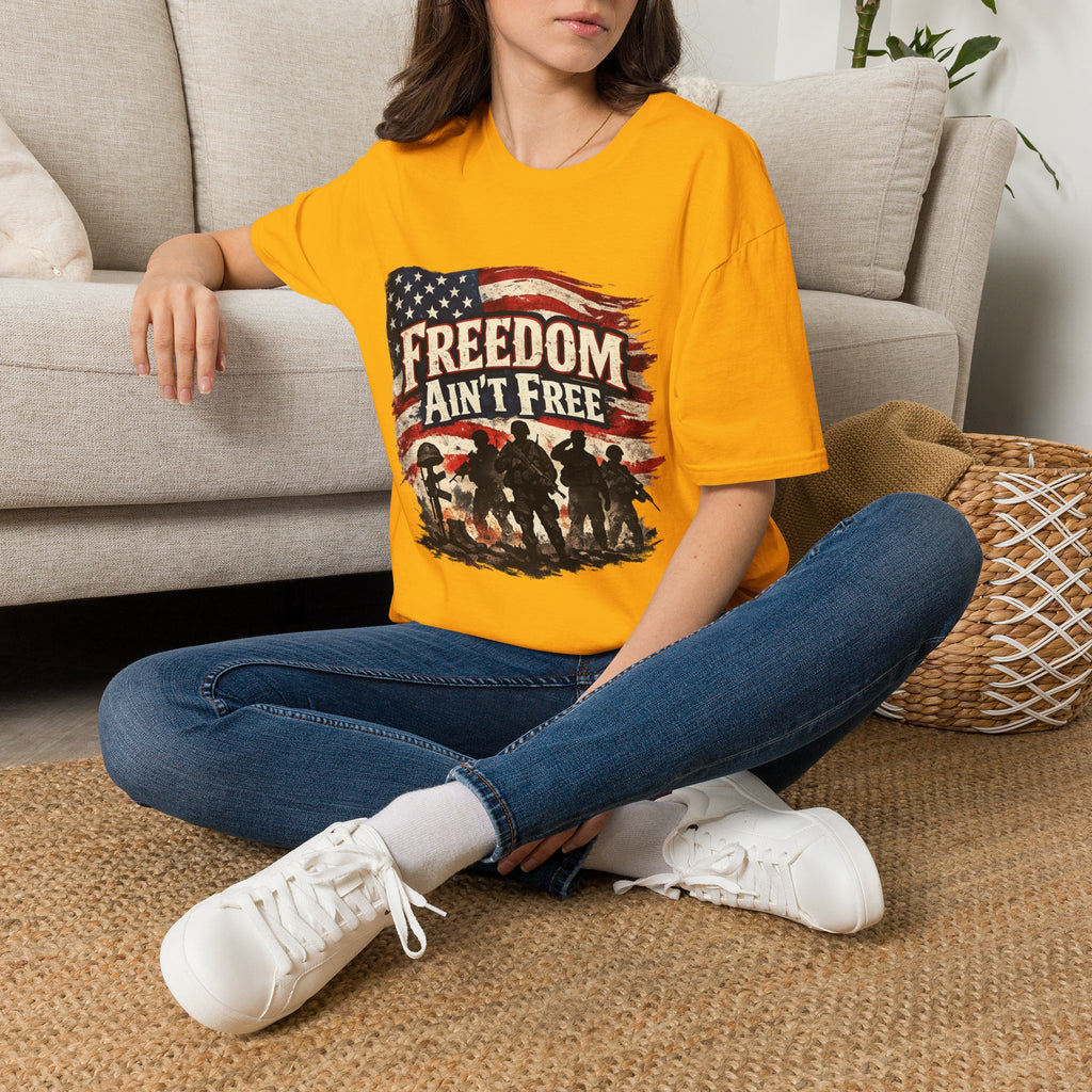 Freedom Ain't Free T-Shirt — Patriotic American Flag & Soldier Memorial Tee