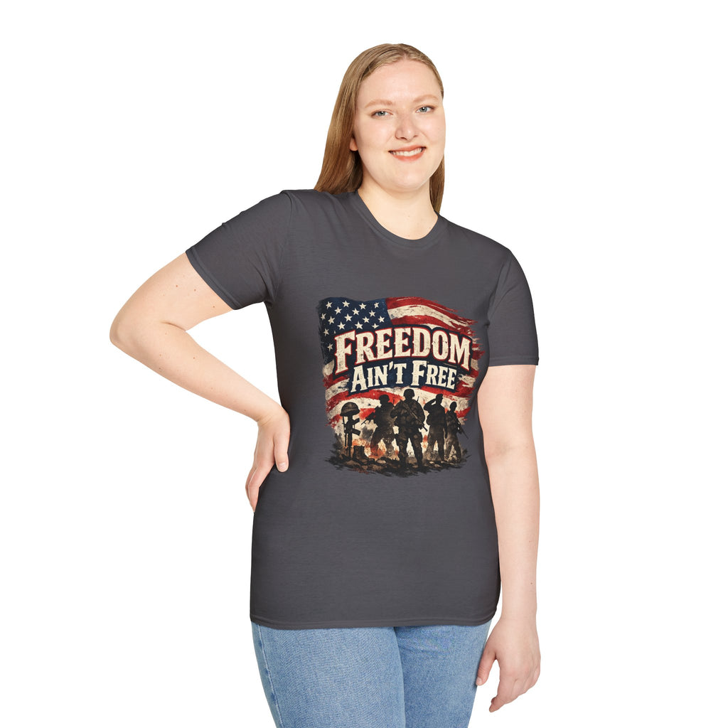 Freedom Ain't Free T-Shirt — Patriotic American Flag & Soldier Memorial Tee