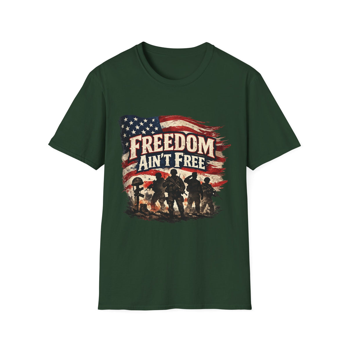 Freedom Ain't Free T-Shirt — Patriotic American Flag & Soldier Memorial Tee