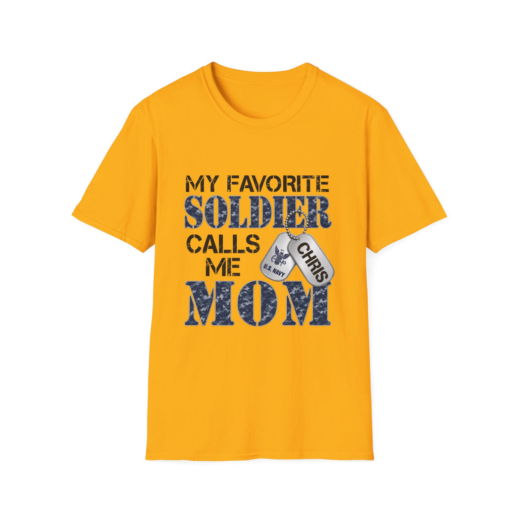 Soldier Calls Me Mom "Navy" T‑Shirt — My Favorite Soldier Dog Tag Military Mom Tee