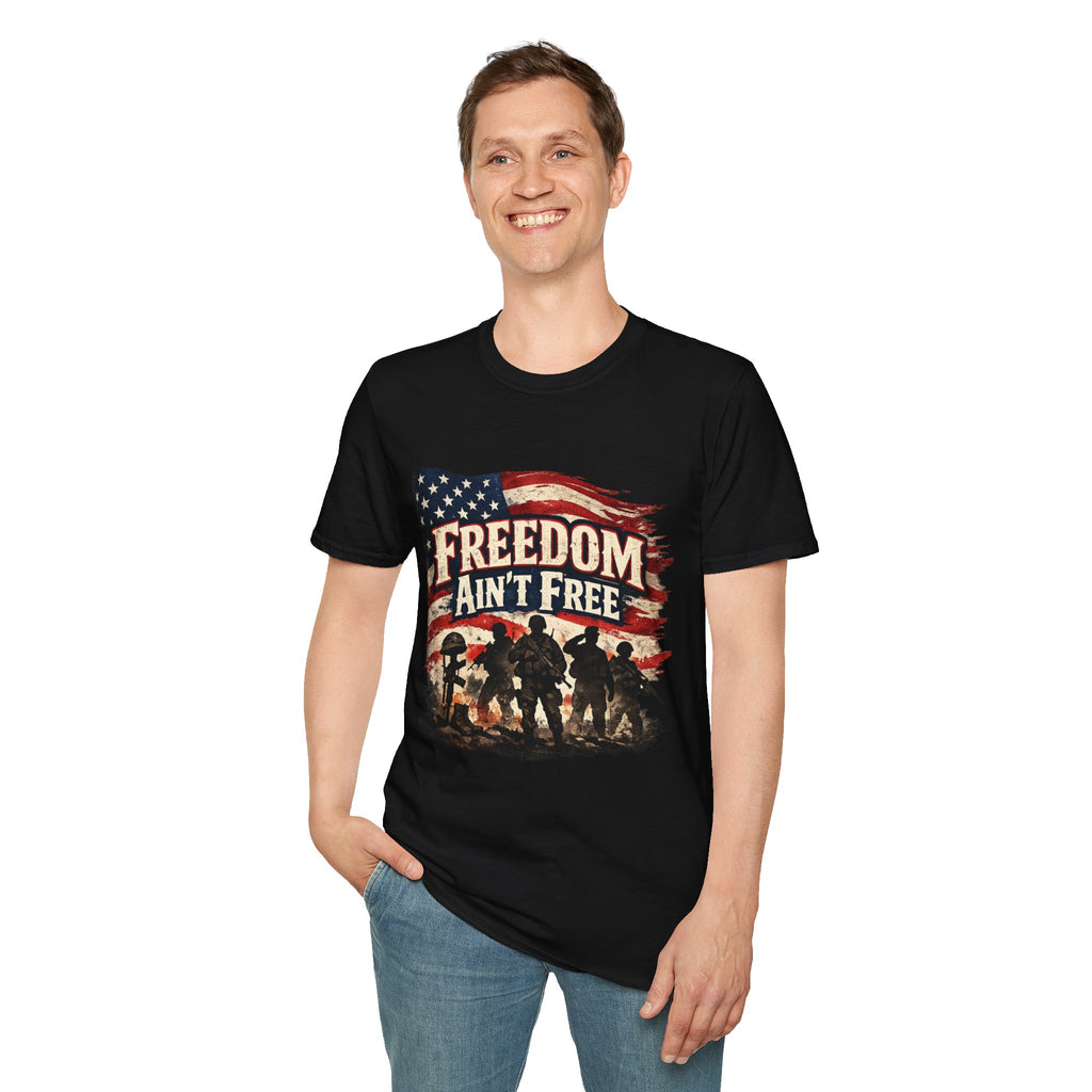 Freedom Ain't Free T-Shirt — Patriotic American Flag & Soldier Memorial Tee