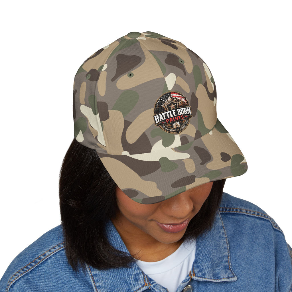 Battle Born Prints FlexFit Embroidered Cap — American Flag Patch Hat