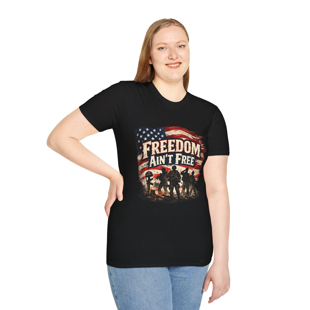 Freedom Ain't Free T-Shirt — Patriotic American Flag & Soldier Memorial Tee