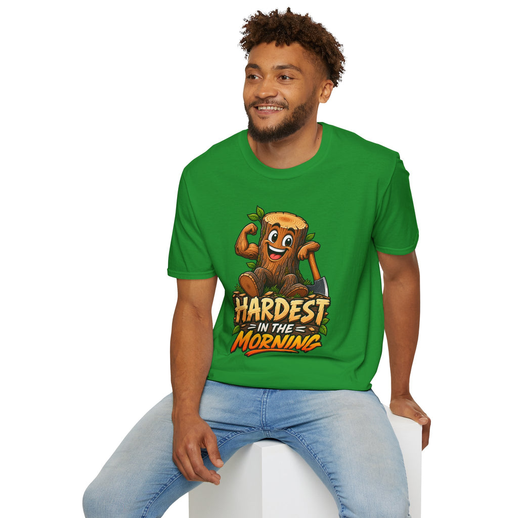 Hardest in the Morning T-Shirt — Funny Muscular Tree Stump Graphic