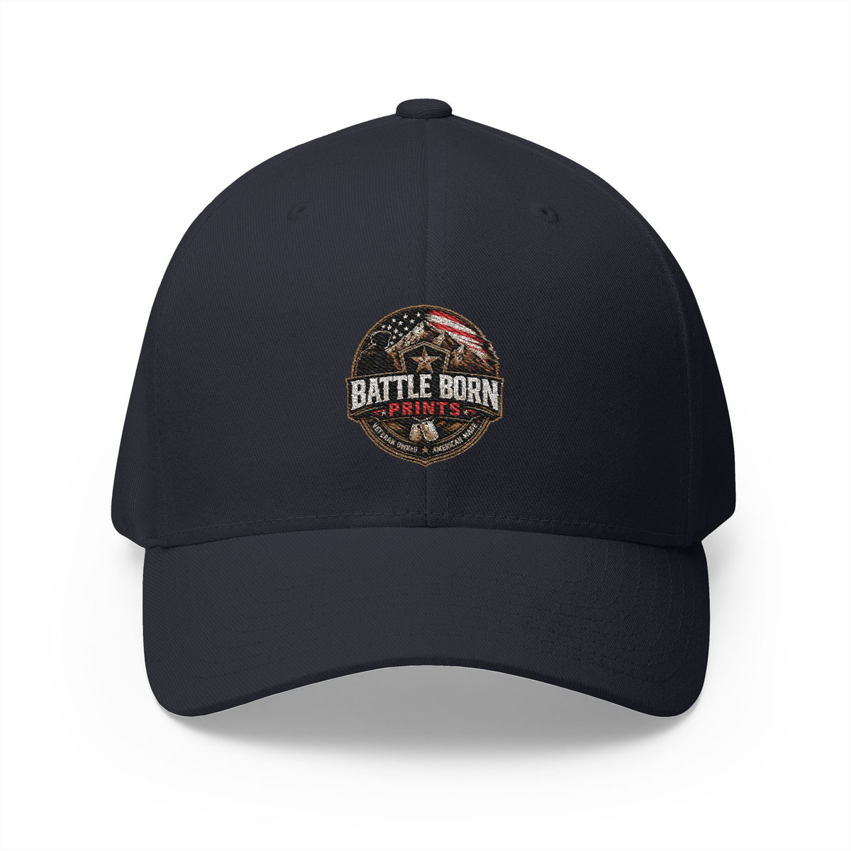 Battle Born Prints FlexFit Embroidered Cap — American Flag Patch Hat