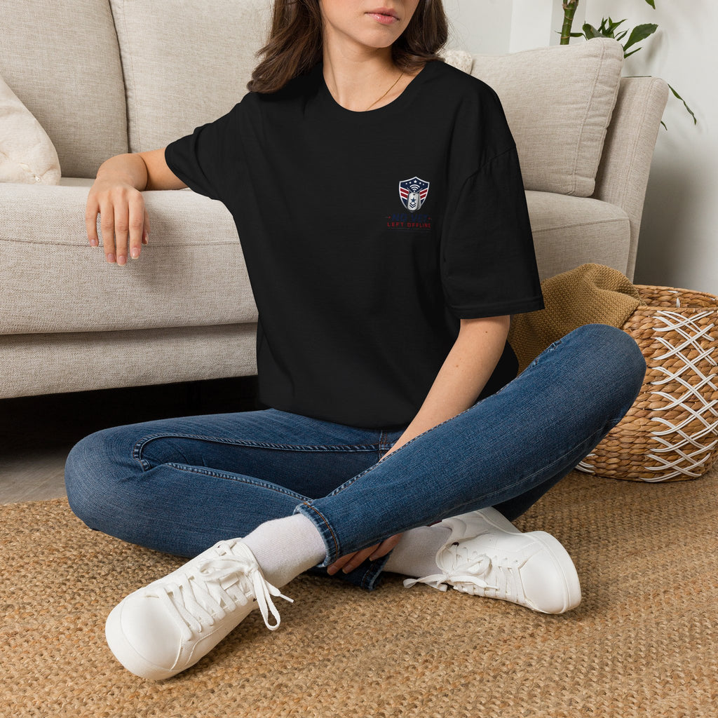 T-Shirt — "No Vet, Left Offline" American Flag Shield Veteran Tee