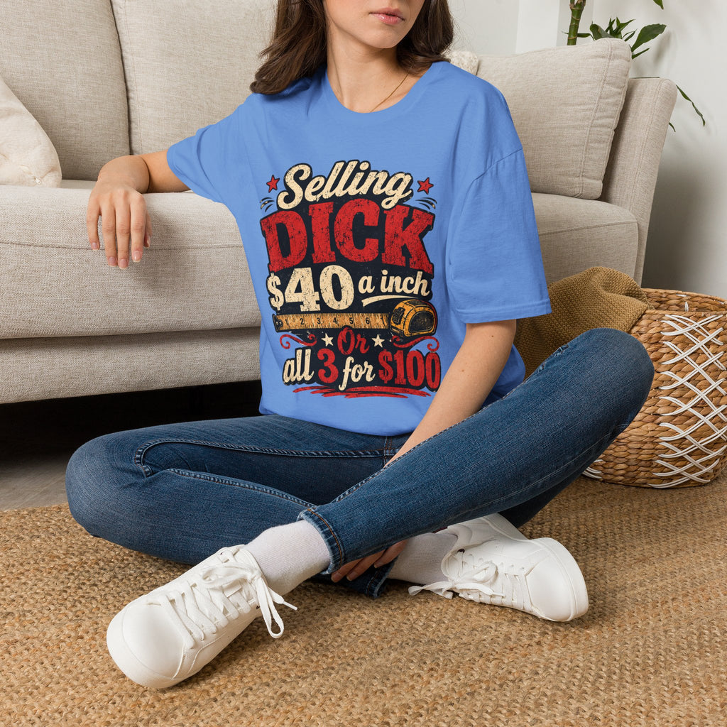 Funny Novelty T-Shirt — "Selling DICK 40 a Inch" Vintage Barnyard Humor Tee