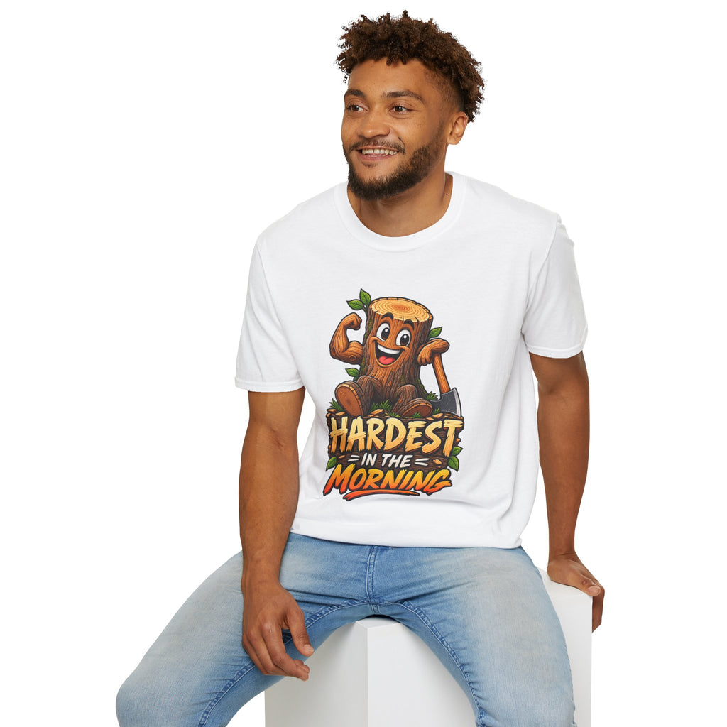Hardest in the Morning T-Shirt — Funny Muscular Tree Stump Graphic