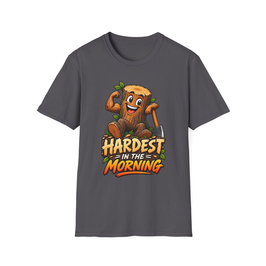 Hardest in the Morning T-Shirt — Funny Muscular Tree Stump Graphic