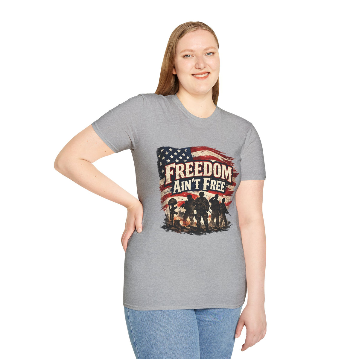 Freedom Ain't Free T-Shirt — Patriotic American Flag & Soldier Memorial Tee